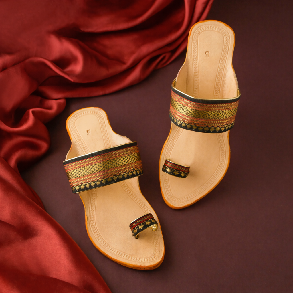 Women's Black Paithani Kolhapuri