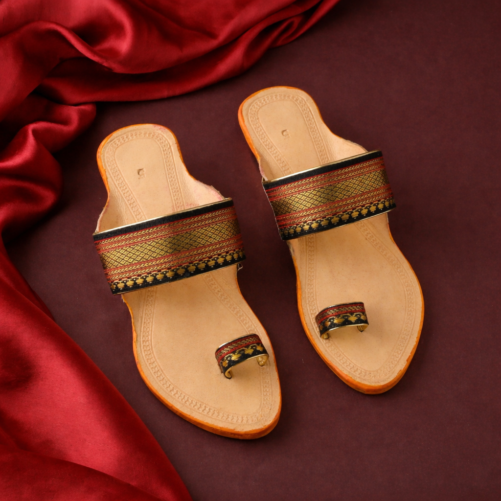 Women's Black Paithani Kolhapuri