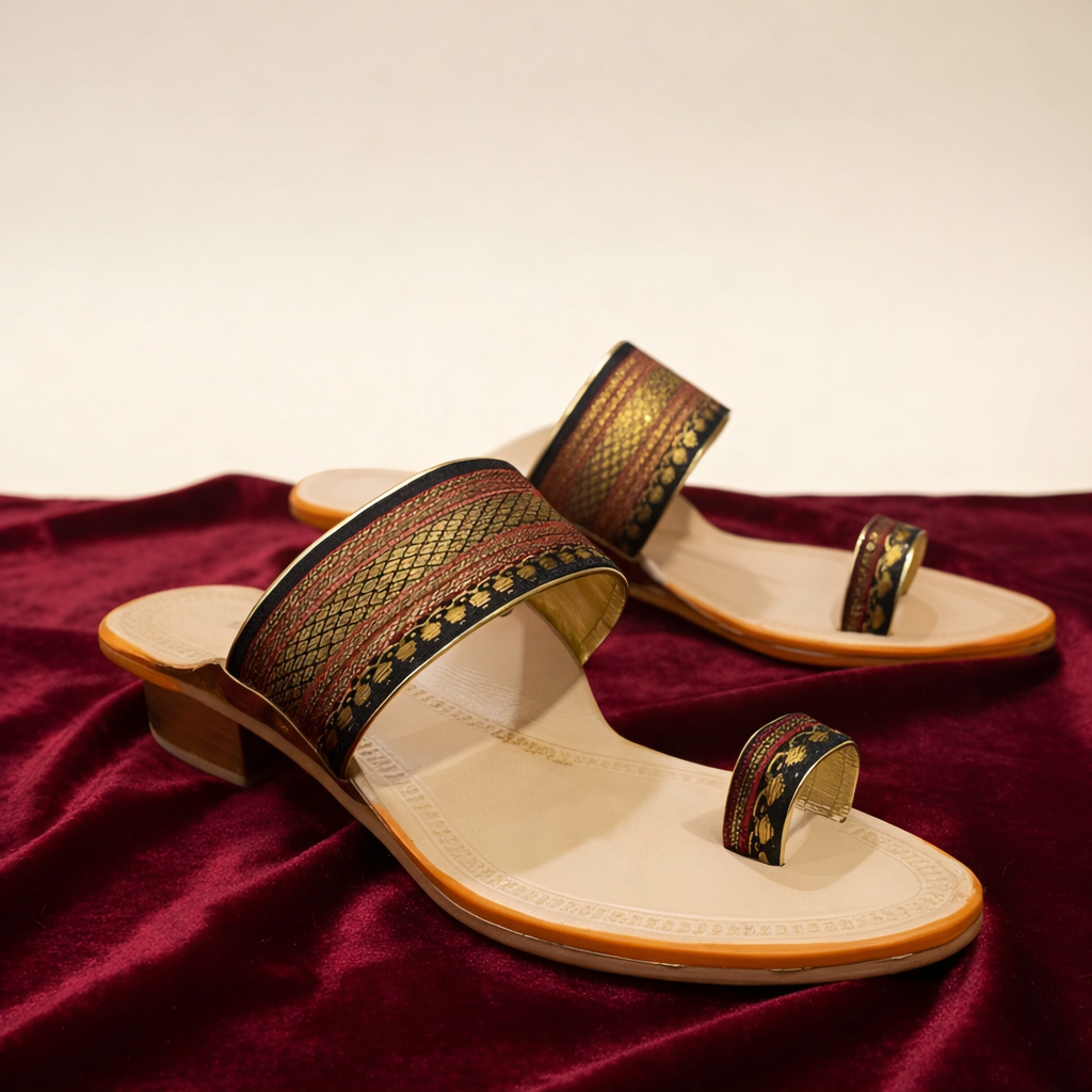 Women's Black Paithani Kolhapuri