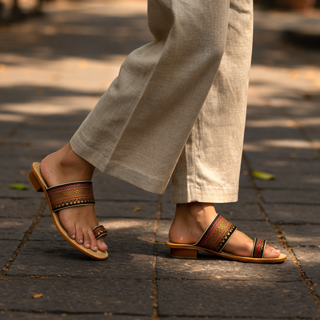 Women's Black Paithani Kolhapuri