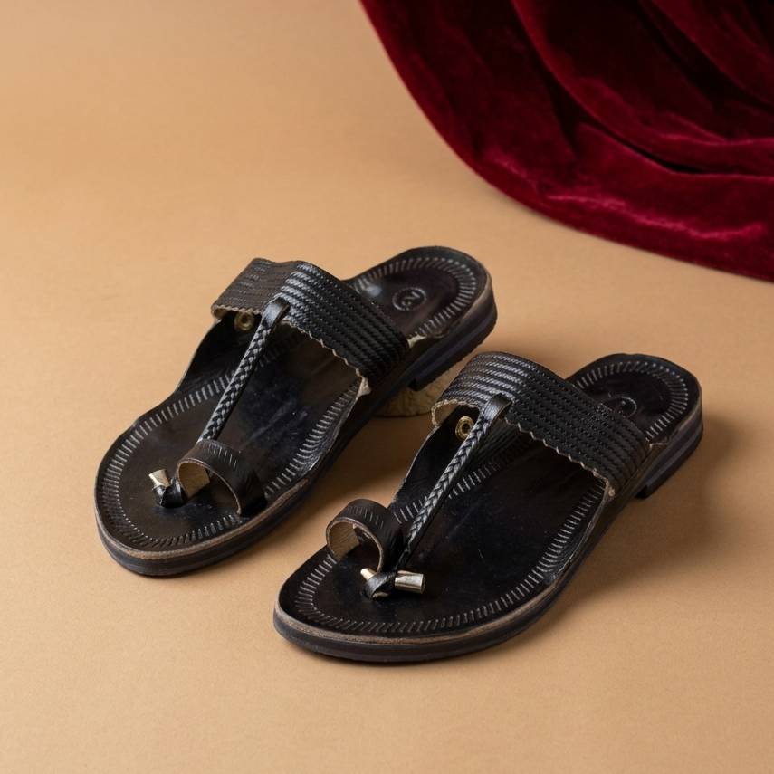 Classic Black Kids' Kolhapuris