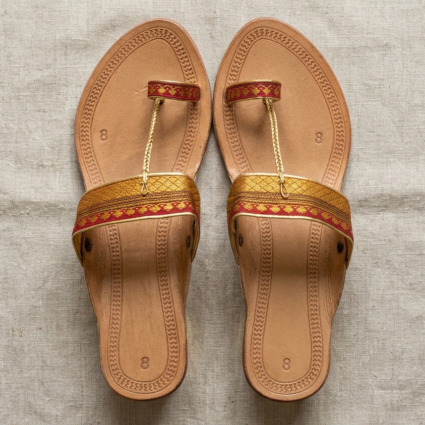 Women's Orange Paithani Kolhapuri Heels