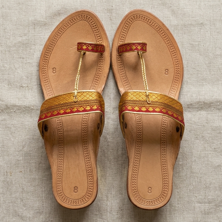 Women's Orange Paithani Kolhapuri Heels