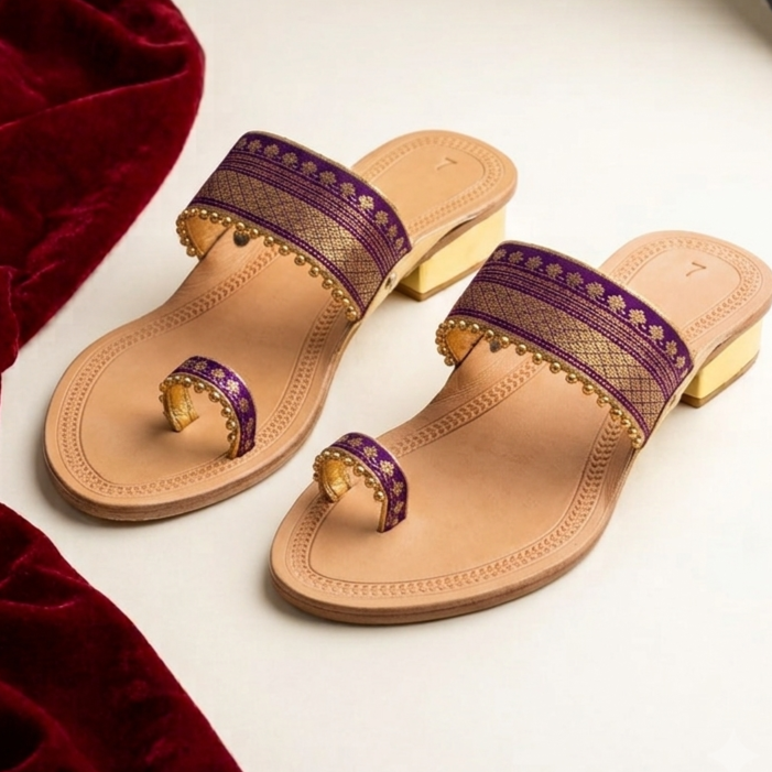 Women’s Purple Paithani Kolhapuri Heels