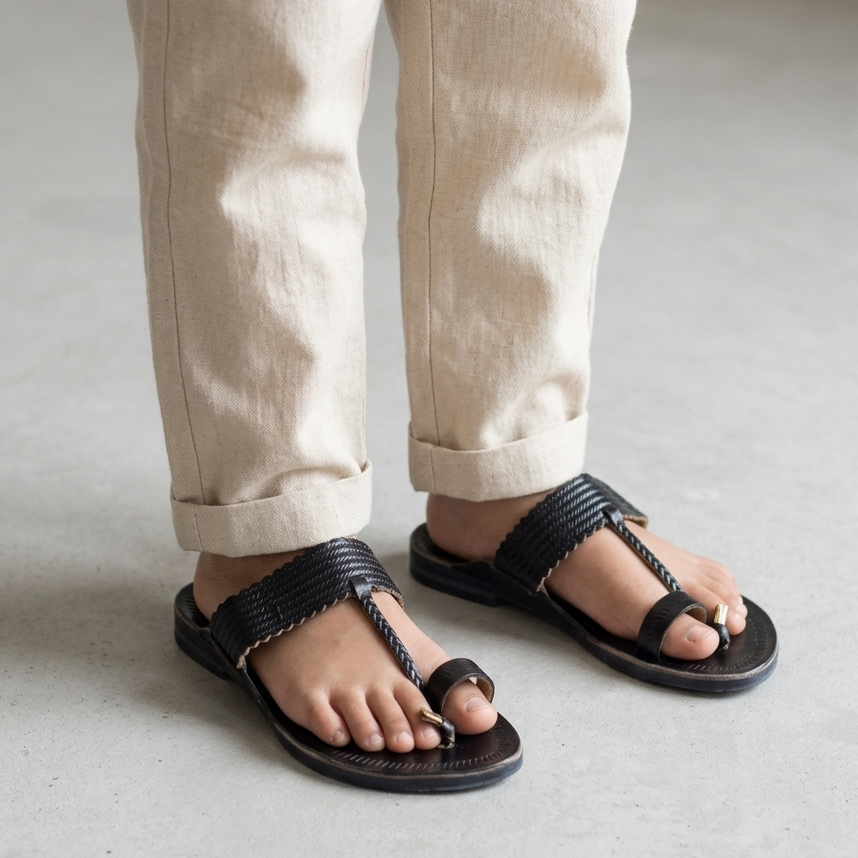 Classic Black Kids' Kolhapuris