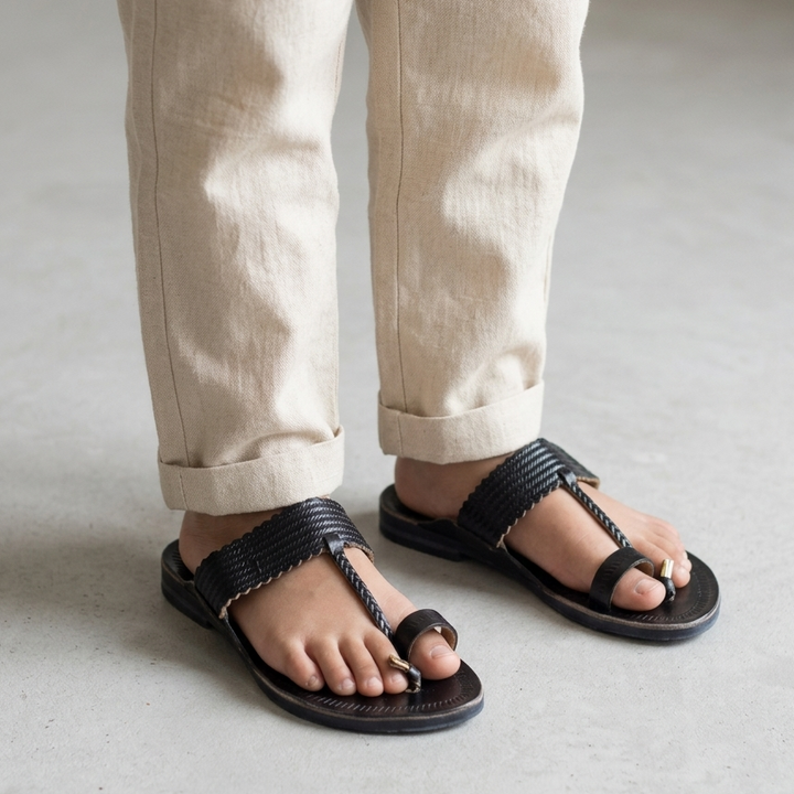 Classic Black Kids' Kolhapuris