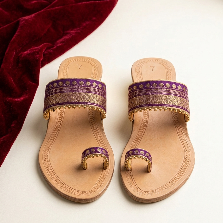 Women’s Purple Paithani Kolhapuri Heels