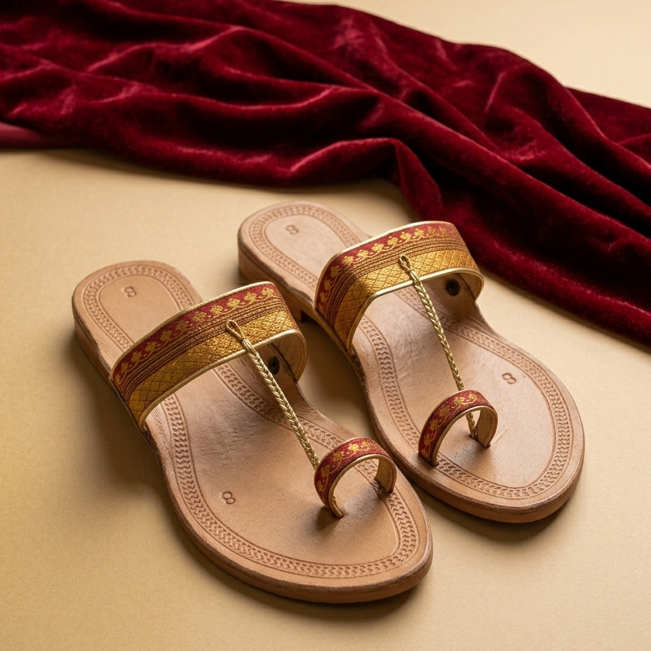 Women's Orange Paithani Kolhapuri Heels