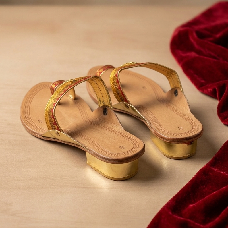 Women's Orange Paithani Kolhapuri Heels