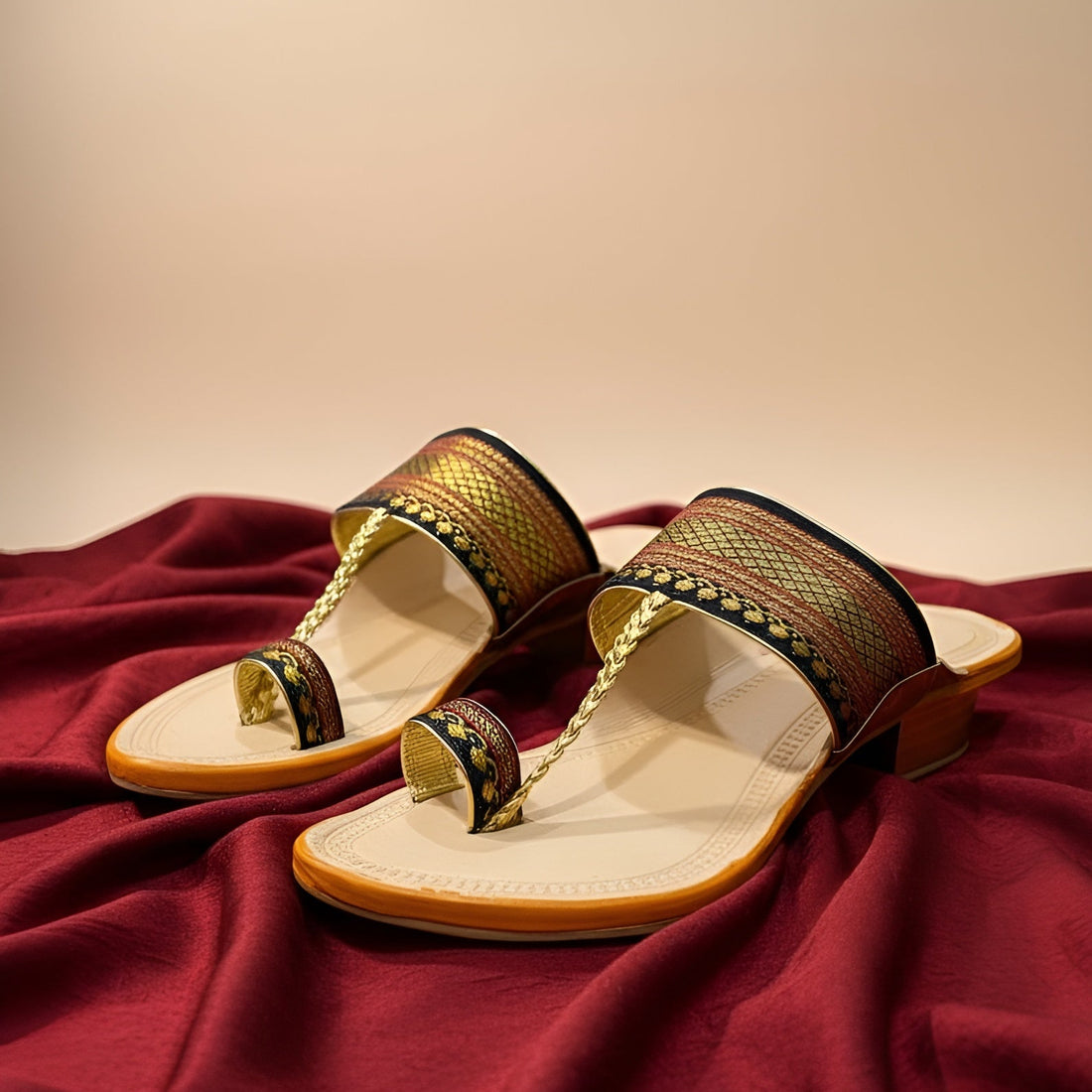 Women's Black Paithani Kolhapuri