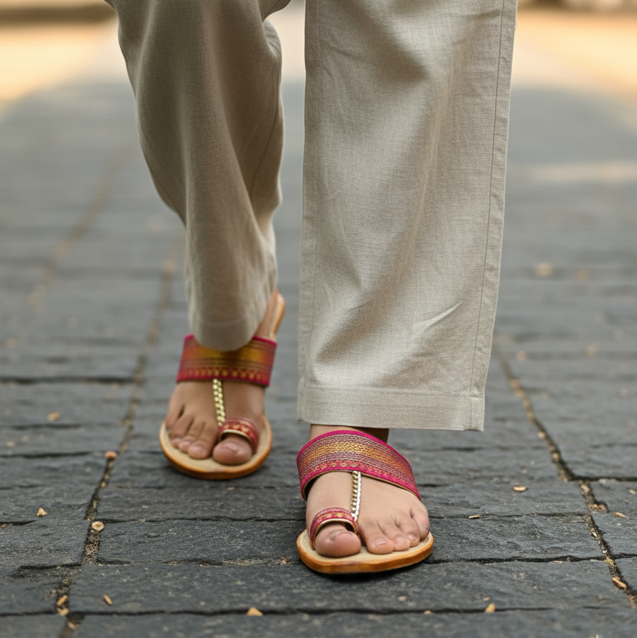 Women's Pink Paithani Kolhapuri