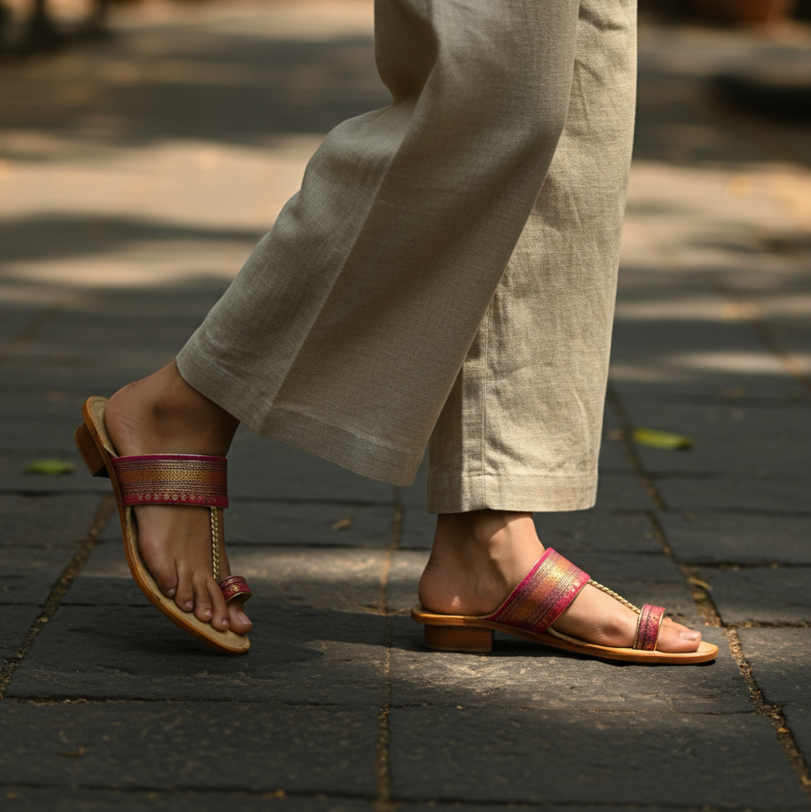 Women's Pink Paithani Kolhapuri