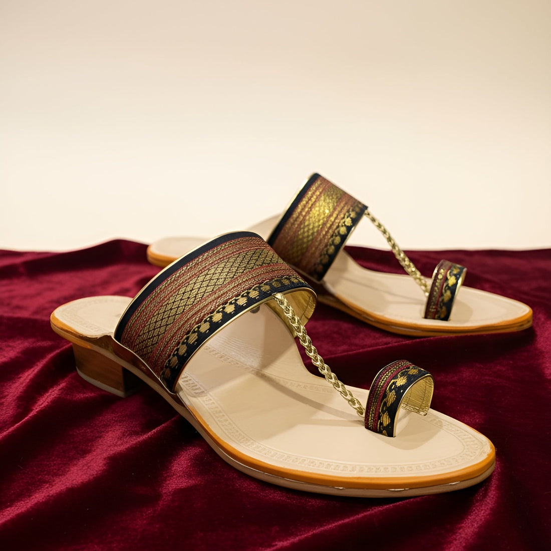 Women's Black Paithani Kolhapuri