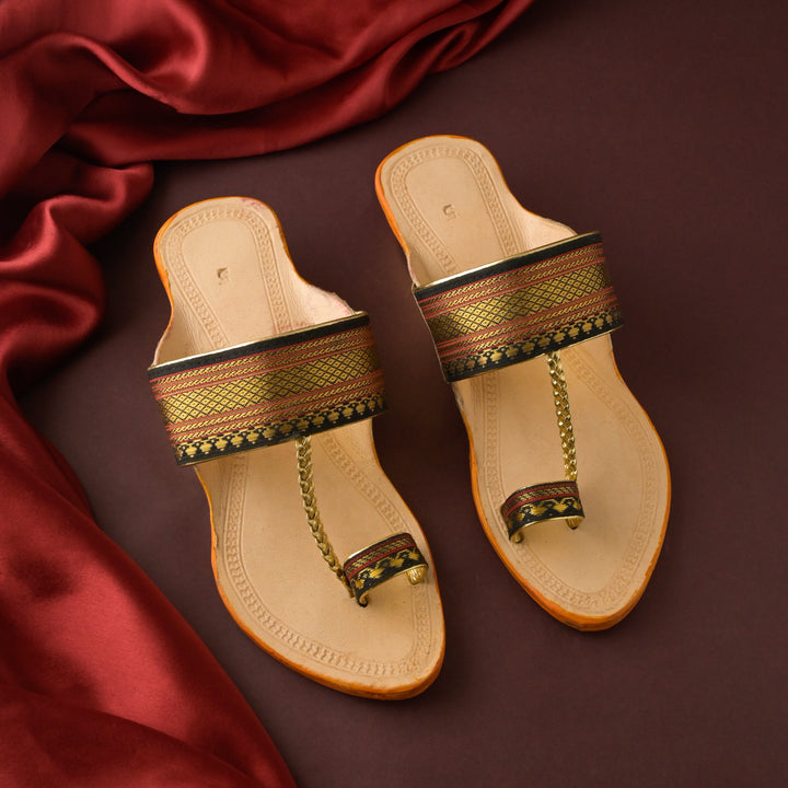 Women's Black Paithani Kolhapuri